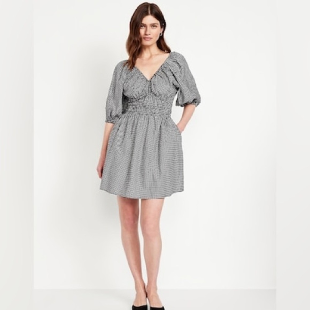 Old Navy Waist Defined Gingham Mini Dress